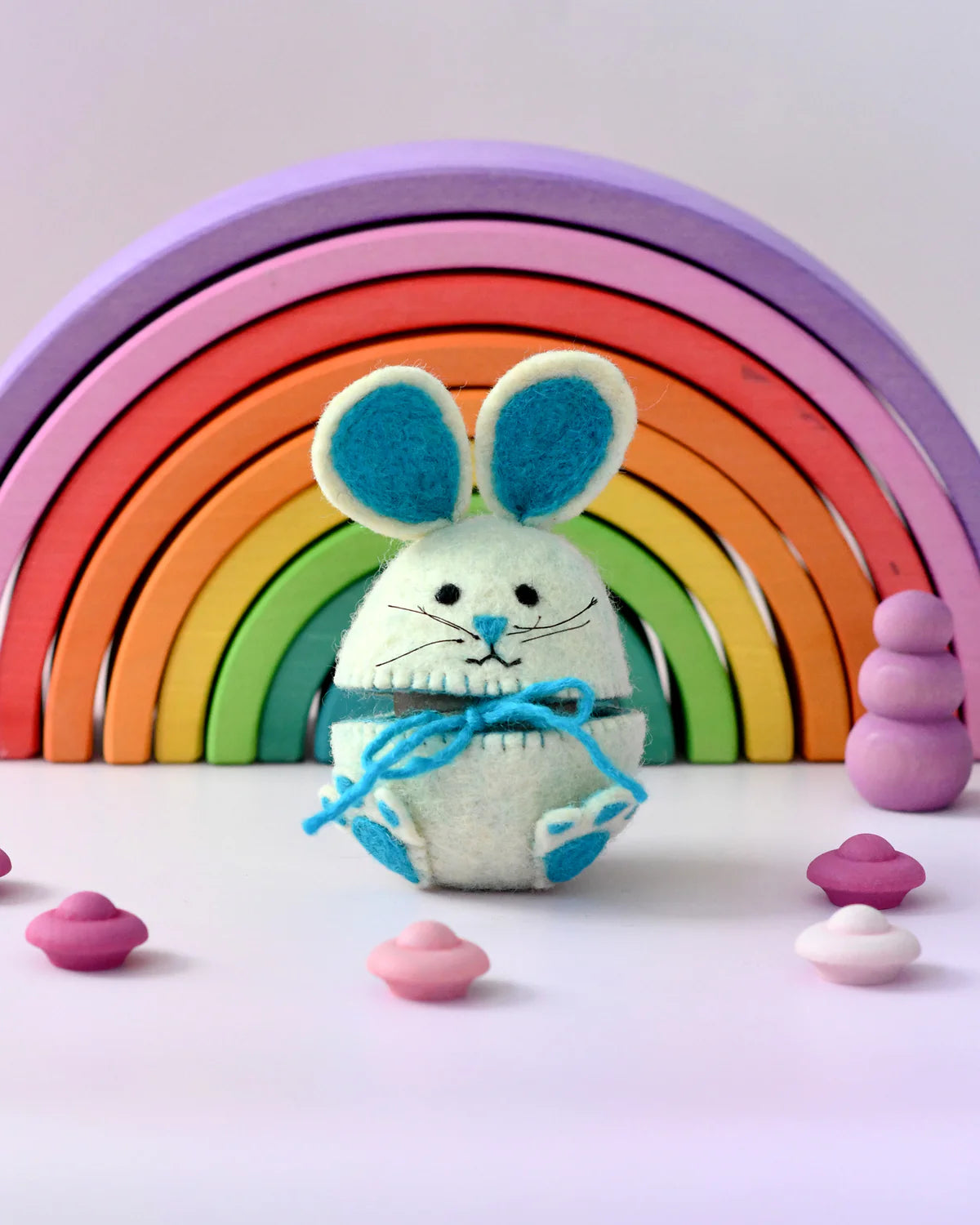 Tara Treasures - Felt Egg Cover Hopping Bunny (Pink, Blue and Orange)