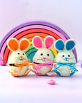 Load image into Gallery viewer, Tara Treasures - Felt Egg Cover Hopping Bunny (Pink, Blue and Orange)