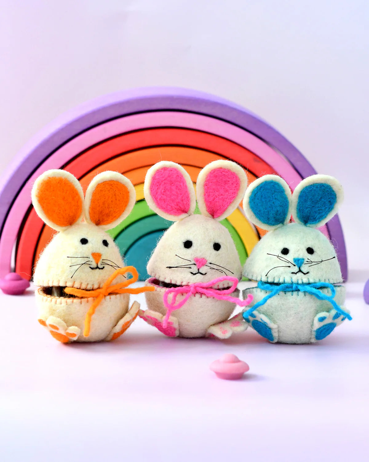 Tara Treasures - Felt Egg Cover Hopping Bunny (Pink, Blue and Orange)