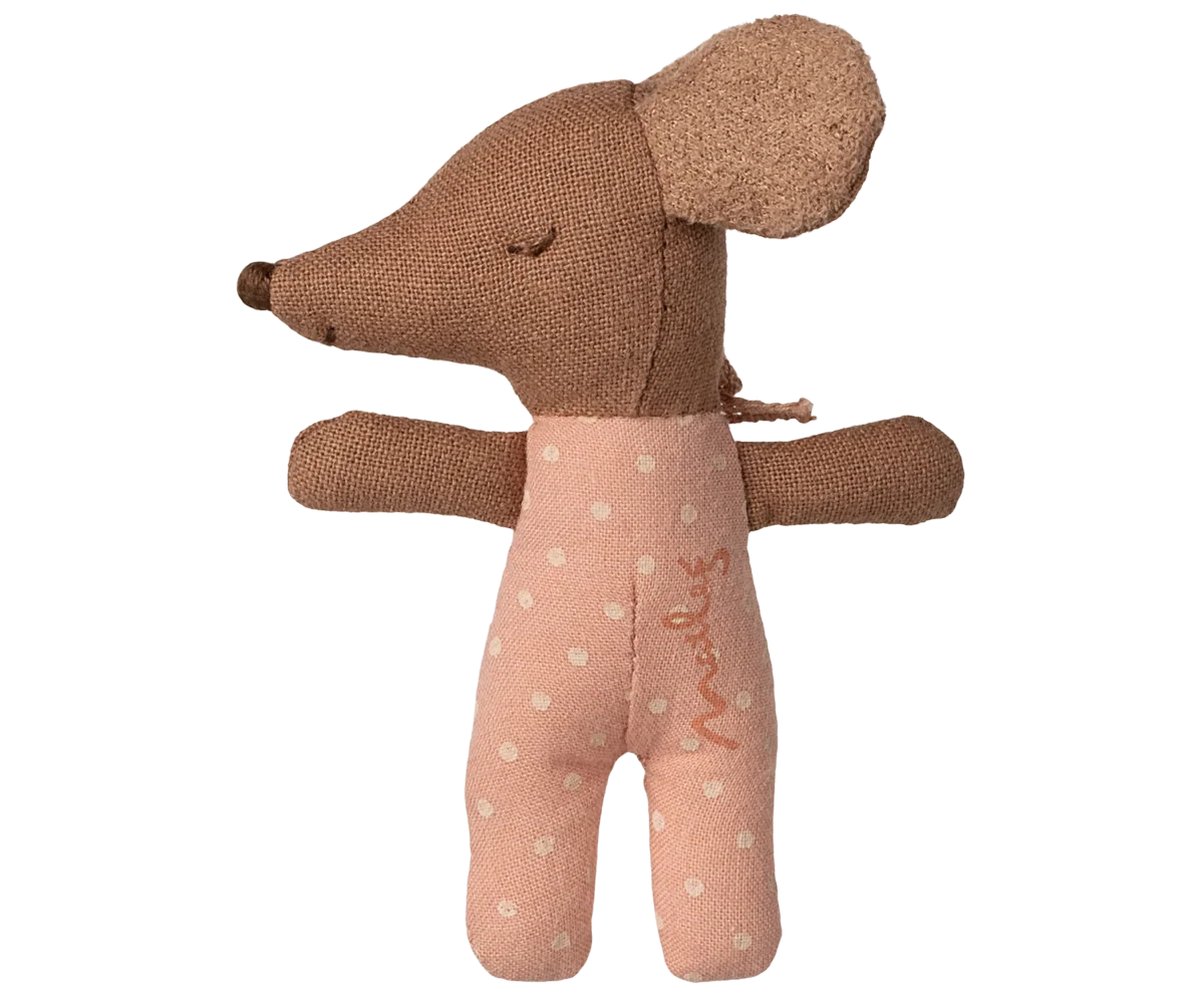 Maileg - Sleepy Wakey Baby Mouse in Matchbox Pink