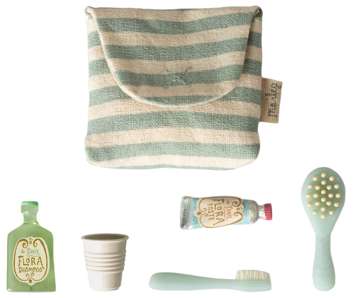 Maileg - Toothbrush Set in a Bag Blue Stripe for Mouse