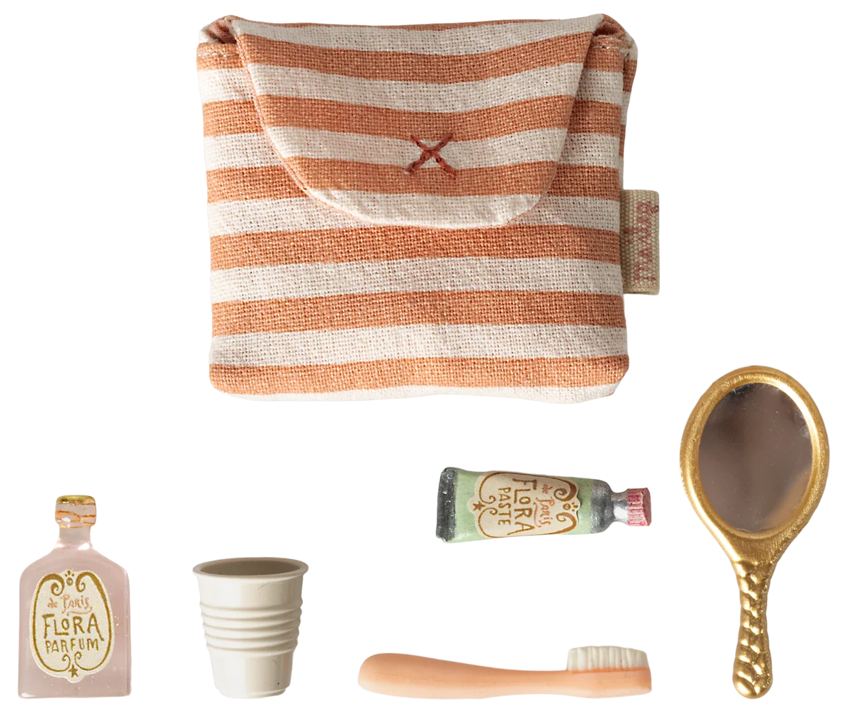 Maileg - Toothbrush Set in a Bag Coral Stripe for Mouse