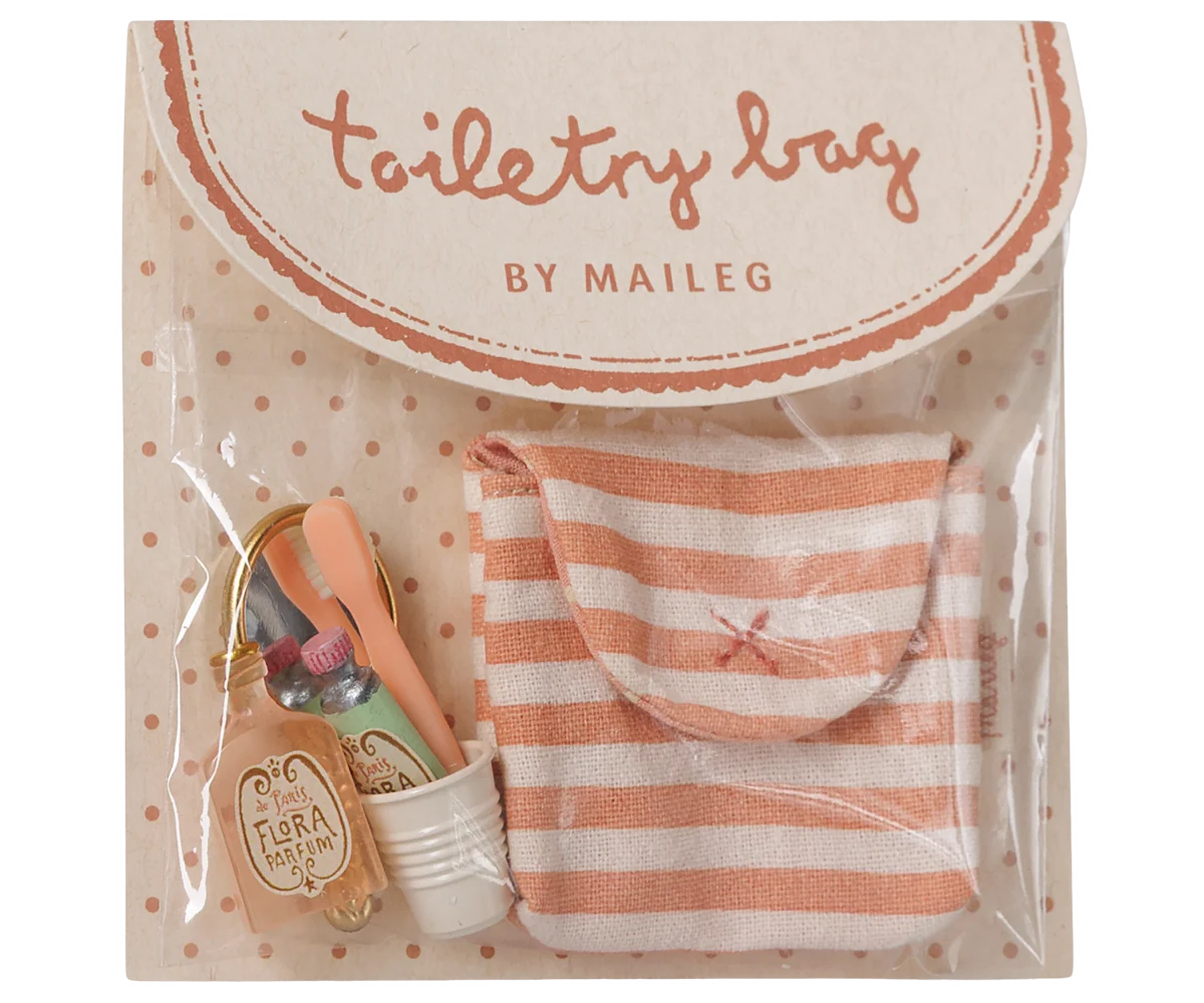 Maileg - Toothbrush Set in a Bag Coral Stripe for Mouse