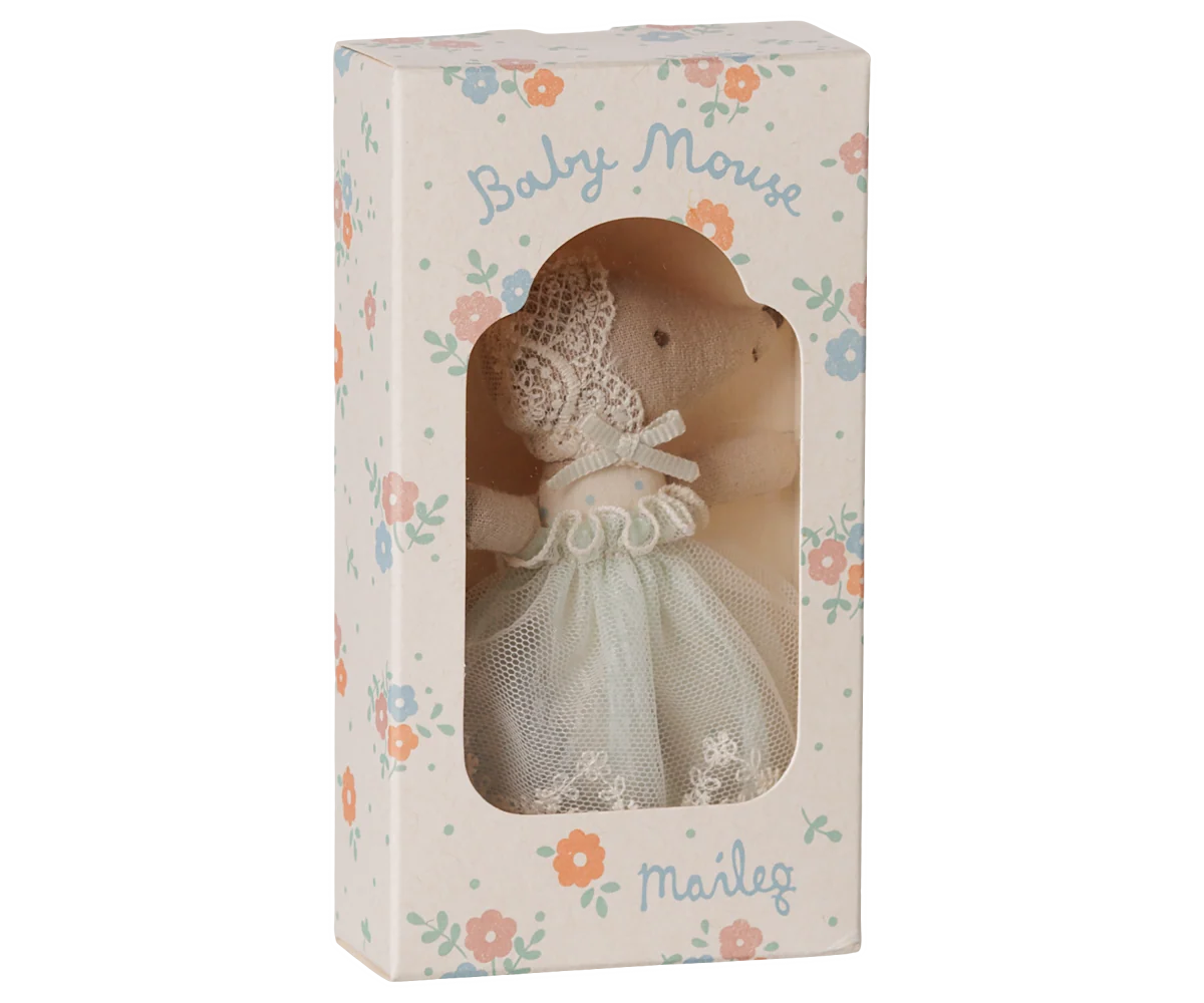 Maileg - Baby Mouse in Gown Mint