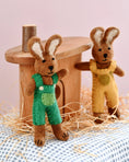 Load image into Gallery viewer, Tara Treasures Felt Brown Hare Rabbit with Green Overalls - Cheeky Junior