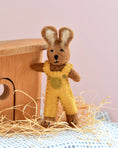 Load image into Gallery viewer, Tara Treasures Felt Brown Hare Rabbit with Mustard Yellow Overalls - Cheeky Junior