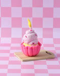 Load image into Gallery viewer, Tara Treasures - Felt Giant Pink Vanilla Cupcake with Candle