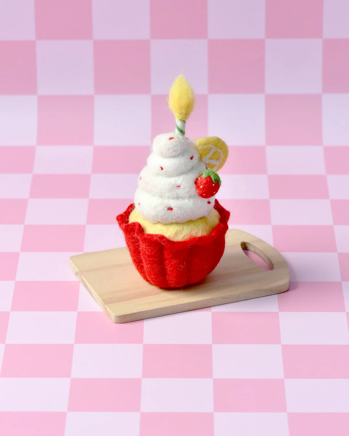 Tara Treasures - Felt Giant Strawberry Cupcake with Candle