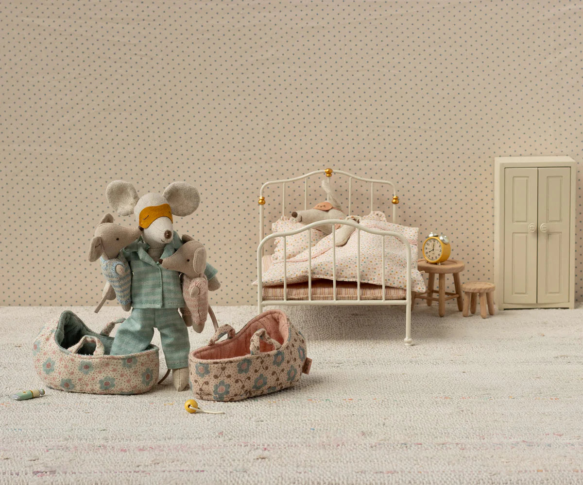 Maileg - Baby Mouse in Carry Cot Blue