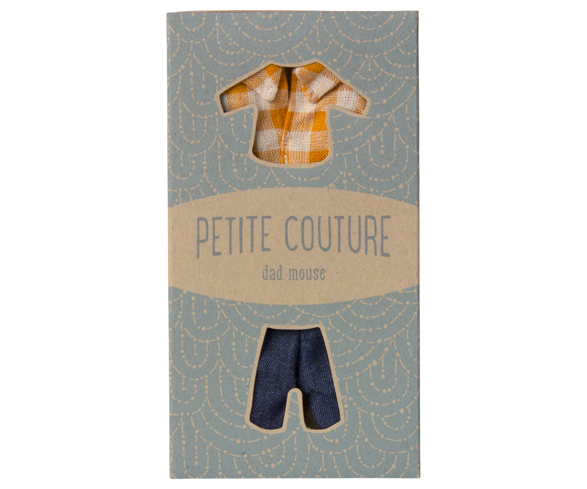 Maileg - Yellow Checked Shirts and Pants for Dad Mouse