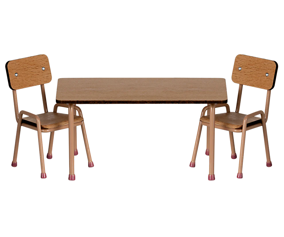 Maileg - Table and Chair Set for Mouse Dark Powder