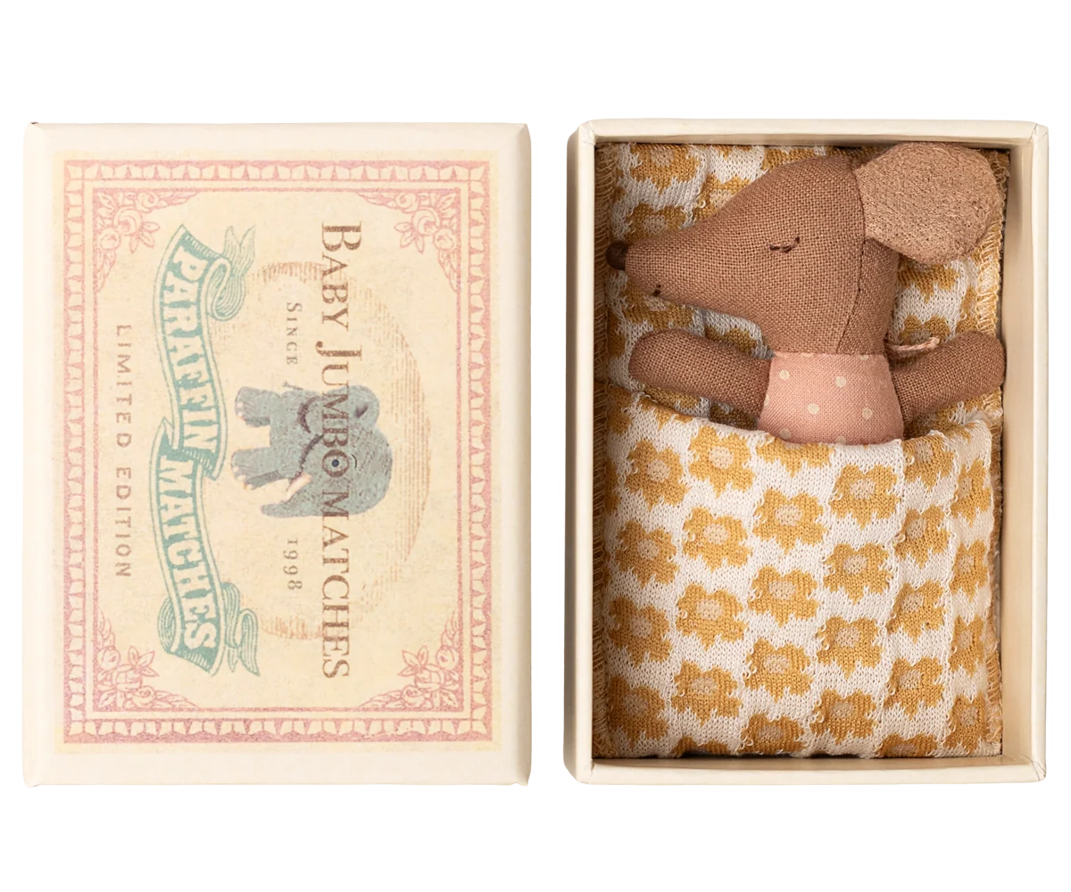 Maileg - Sleepy Wakey Baby Mouse in Matchbox Pink