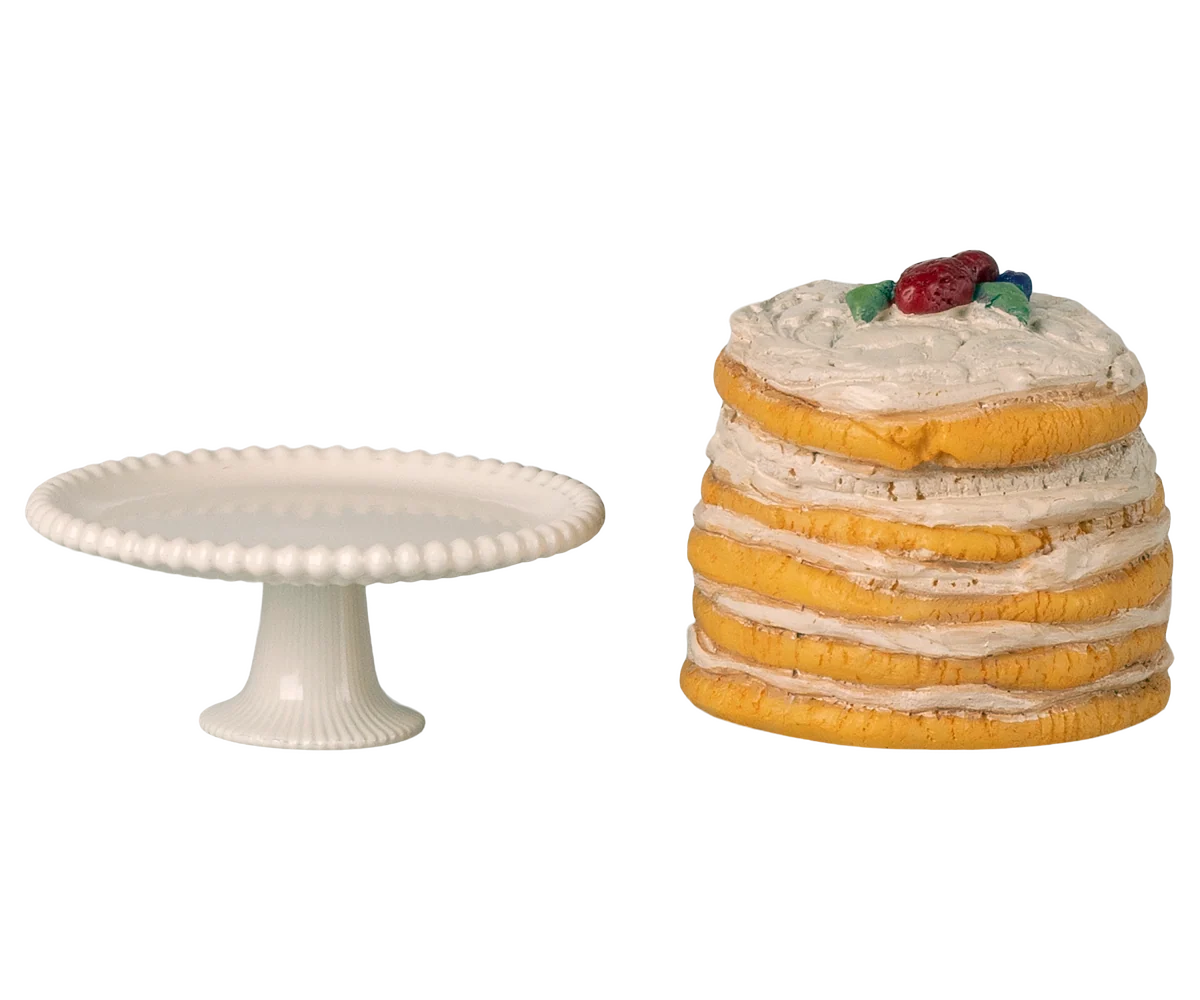 Maileg - Party Cake and Cake Stand Off-White for Mouse