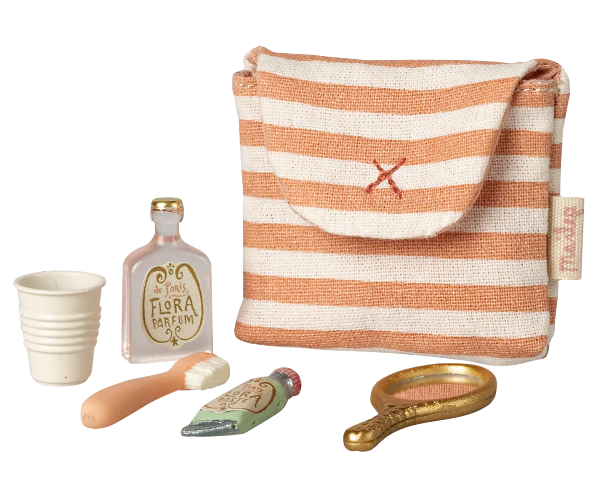 Maileg - Toothbrush Set in a Bag Coral Stripe for Mouse
