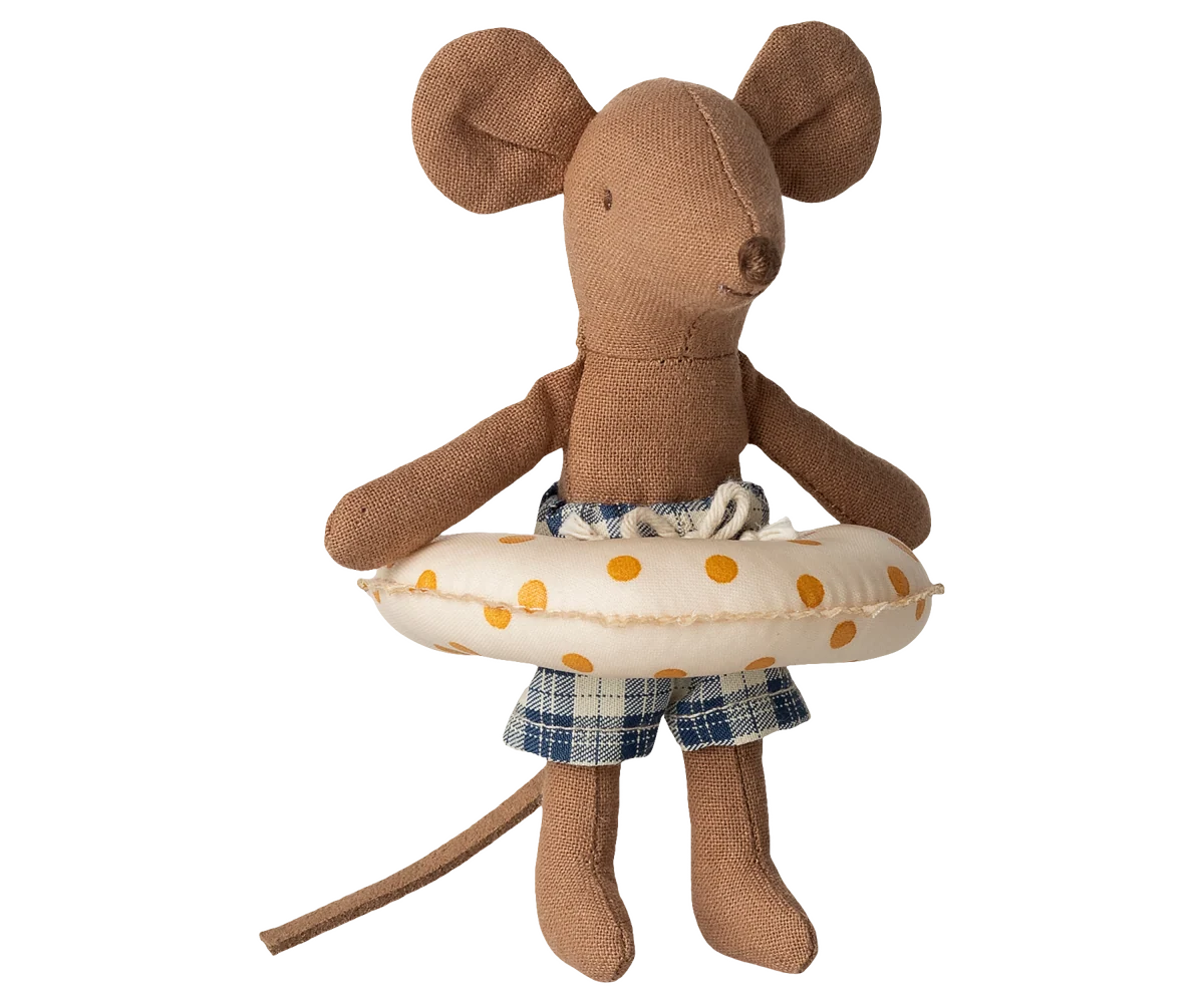 Maileg - Beach Mouse with Float Little Brother Yellow Dots
