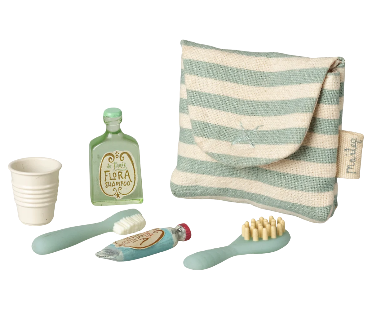 Maileg - Toothbrush Set in a Bag Blue Stripe for Mouse