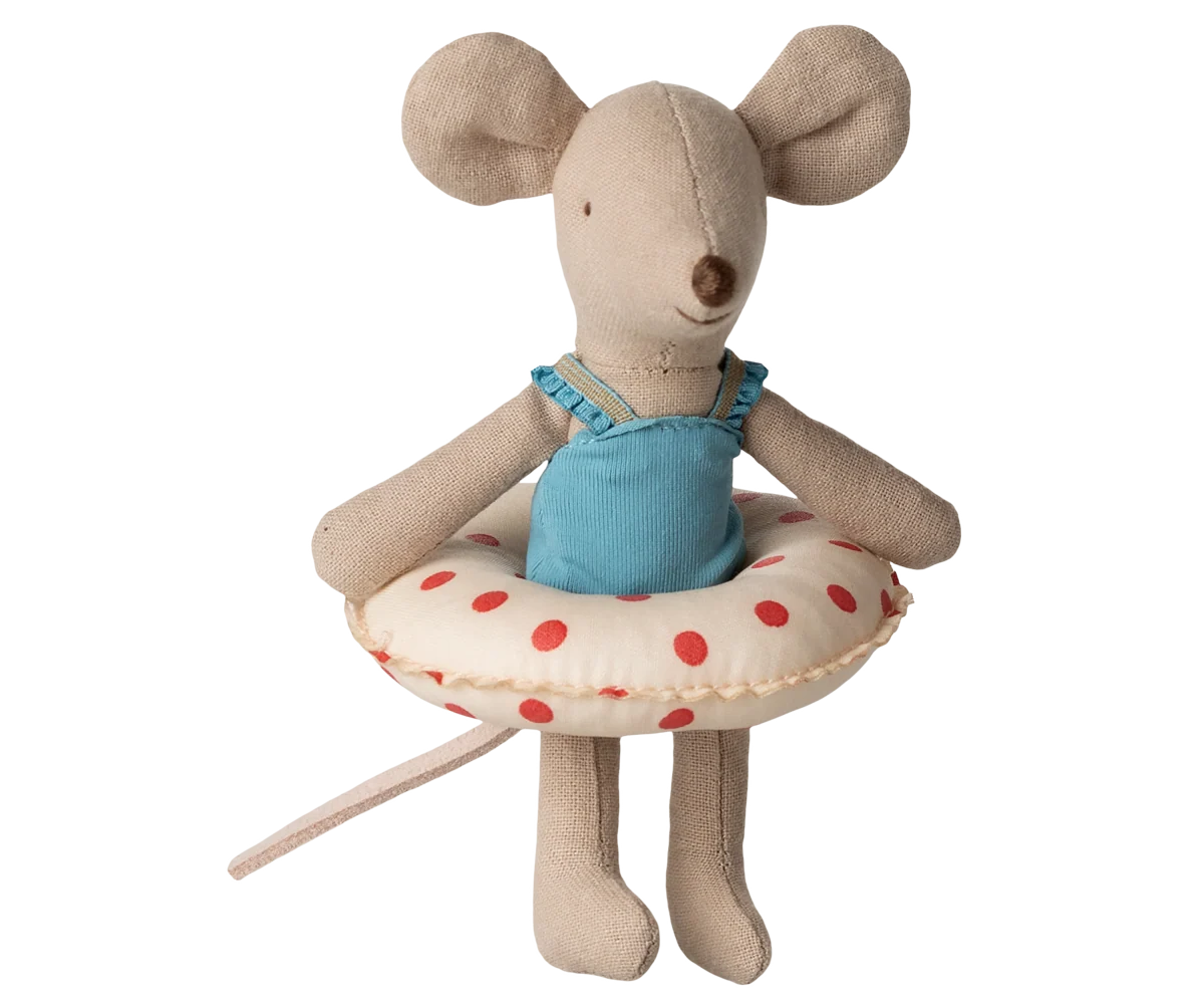 Maileg - Beach Mouse with Float Little Sister Red Dots