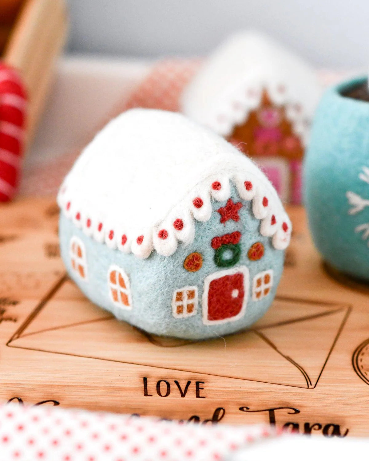 Tara Treasures - Felt Blue Gingerbread House