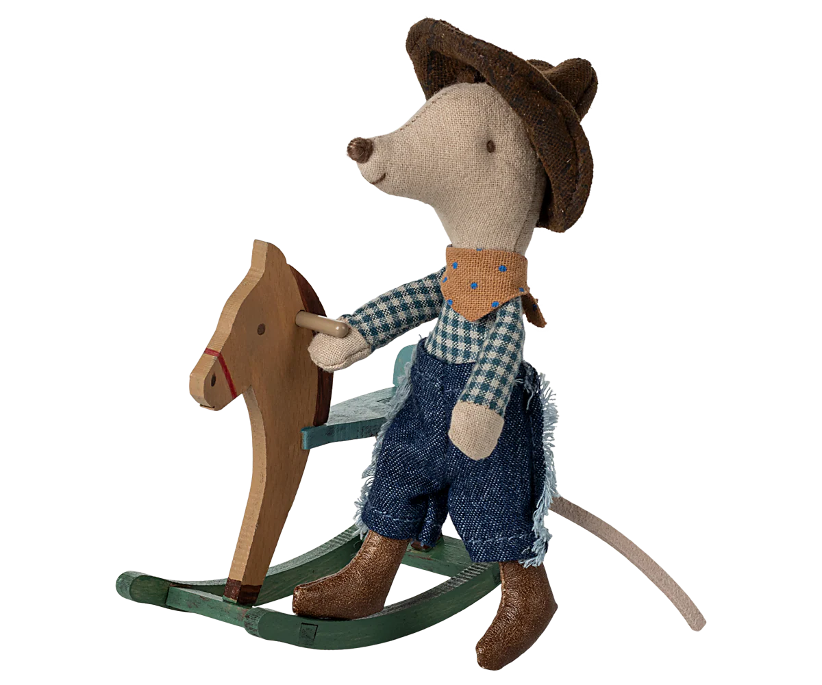 Maileg - Cowboy Mouse on Rocking Horse Little Brother ONLINE ONLY