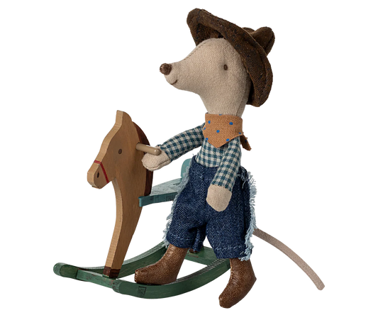 Maileg - Cowboy Mouse on Rocking Horse Little Brother ONLINE ONLY