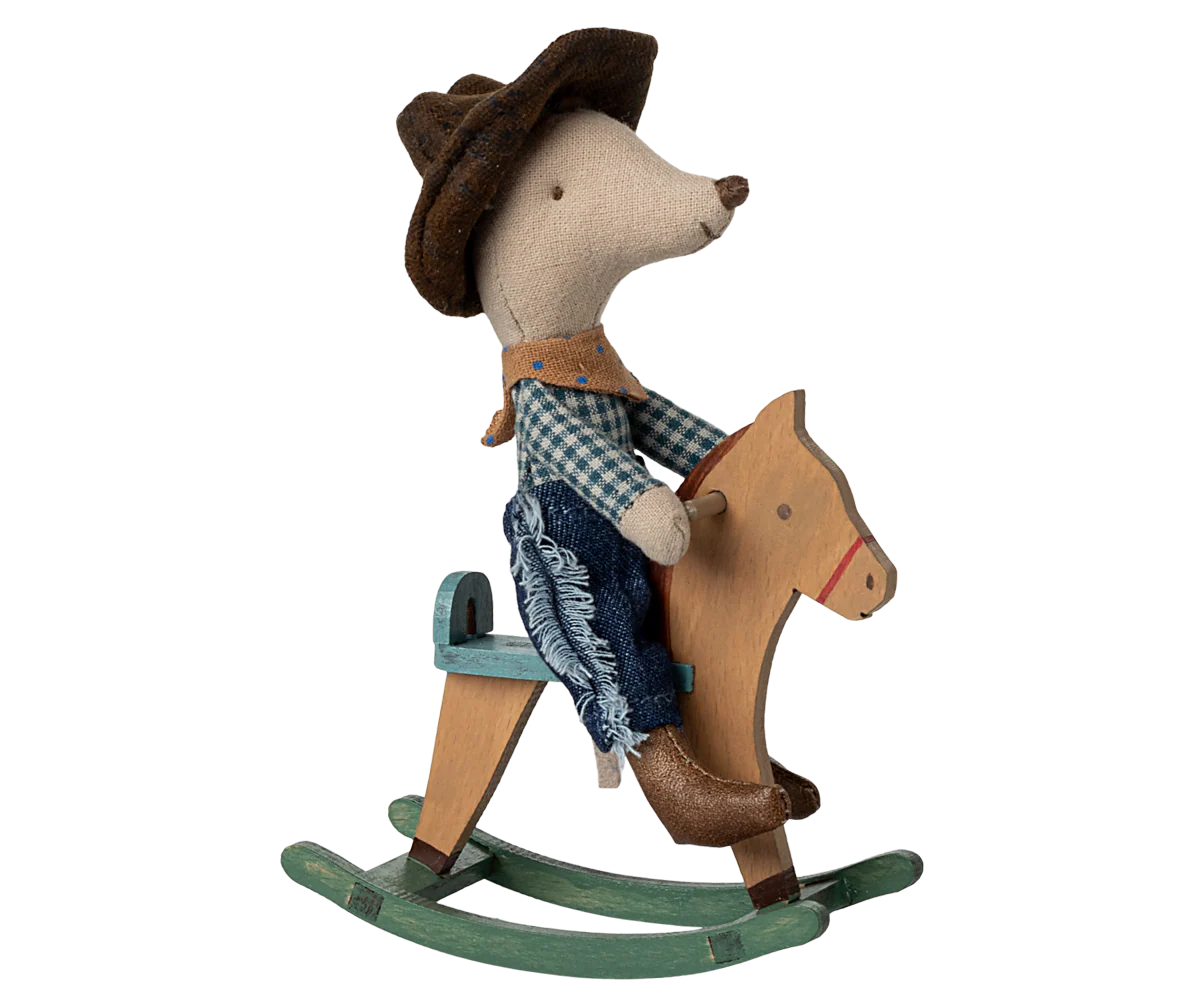 Maileg - Cowboy Mouse on Rocking Horse Little Brother ONLINE ONLY