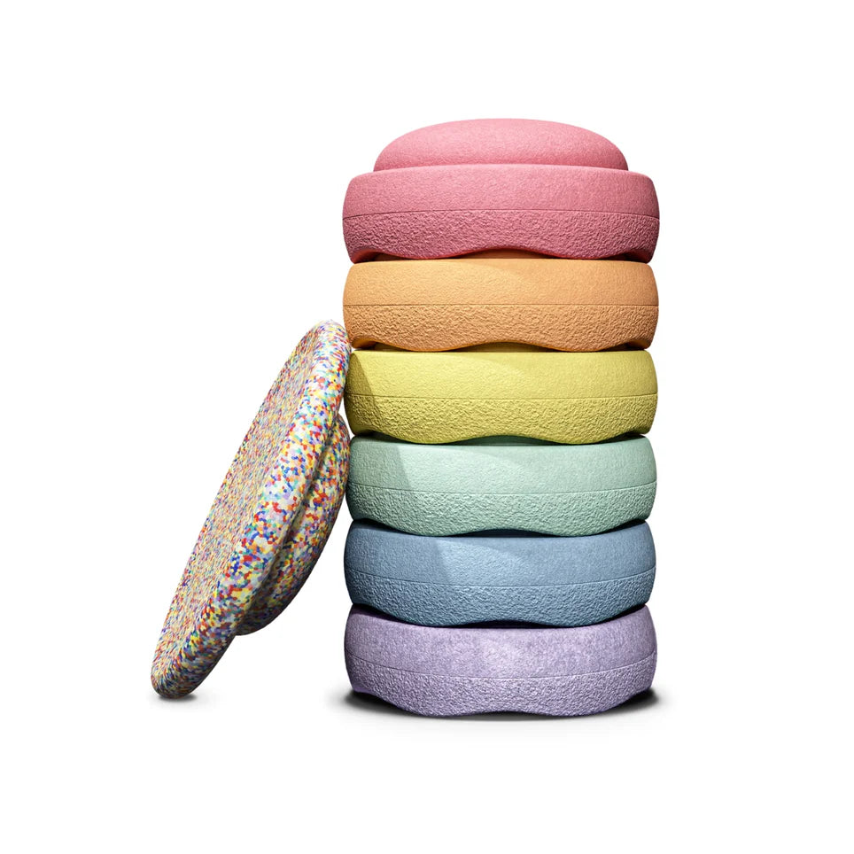 Stapelstein - Rainbow Pastel Set of 6 + 1 Super Confetti Board Set