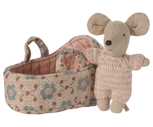 Maileg - Baby Mouse in Carry Cot Rose