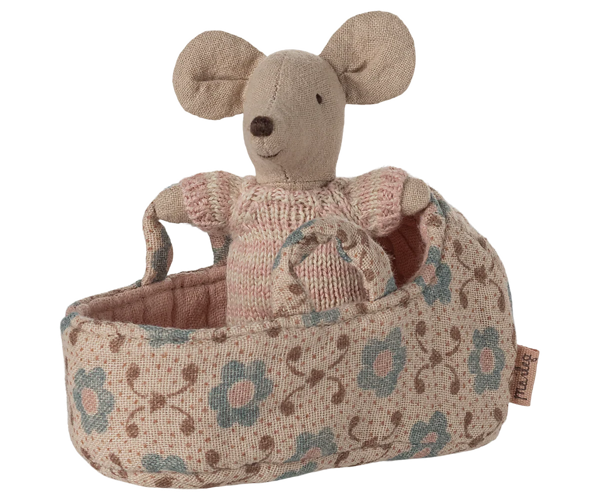 Maileg - Baby Mouse in Carry Cot Rose