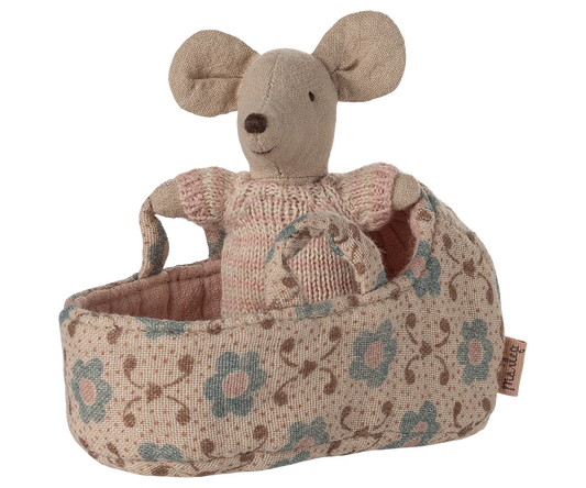 Maileg - Baby Mouse in Carry Cot Rose