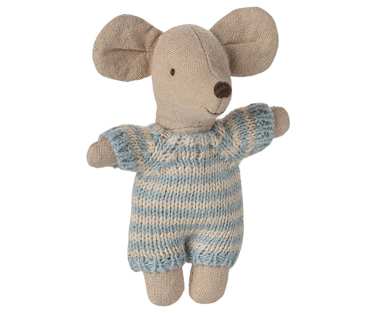 Maileg - Baby Mouse in Carry Cot Blue