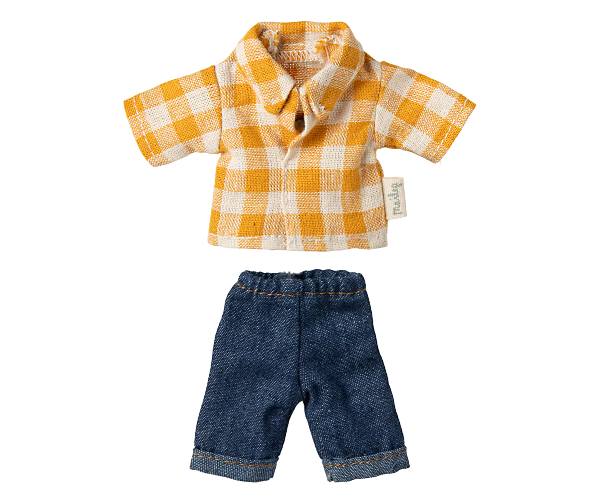Maileg - Yellow Checked Shirts and Pants for Dad Mouse