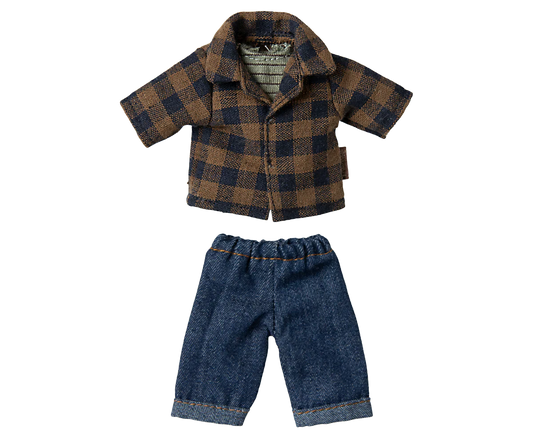 Maileg - Brown Checked Shirts and Pants for Dad Mouse