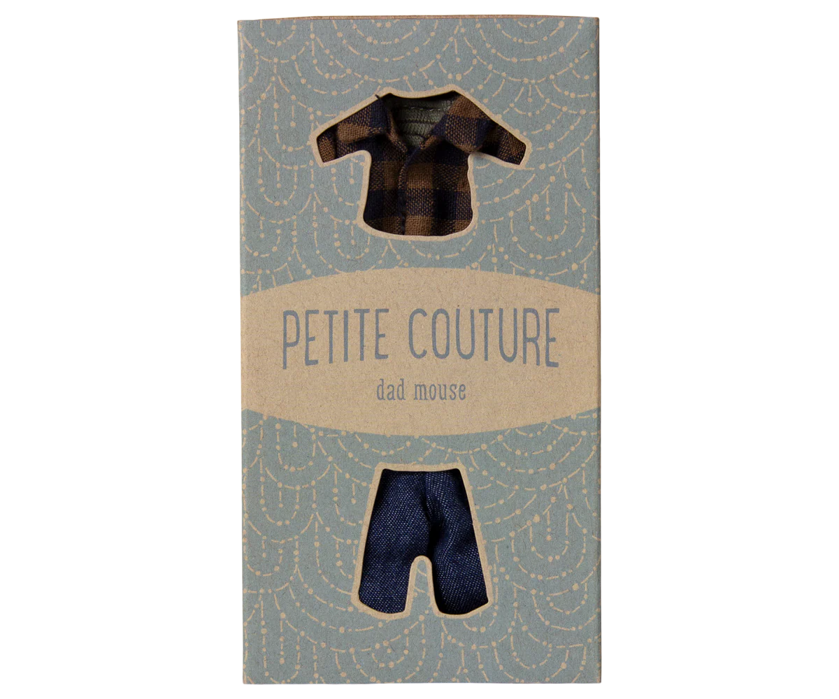 Maileg - Brown Checked Shirts and Pants for Dad Mouse