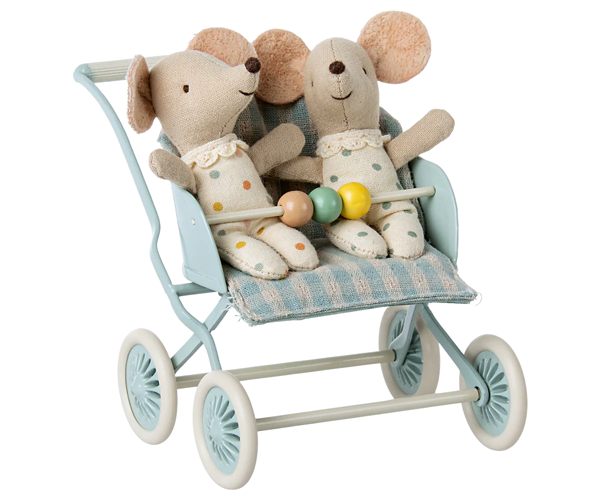 Maileg Stroller Baby Mice Mint - Cheeky Junior