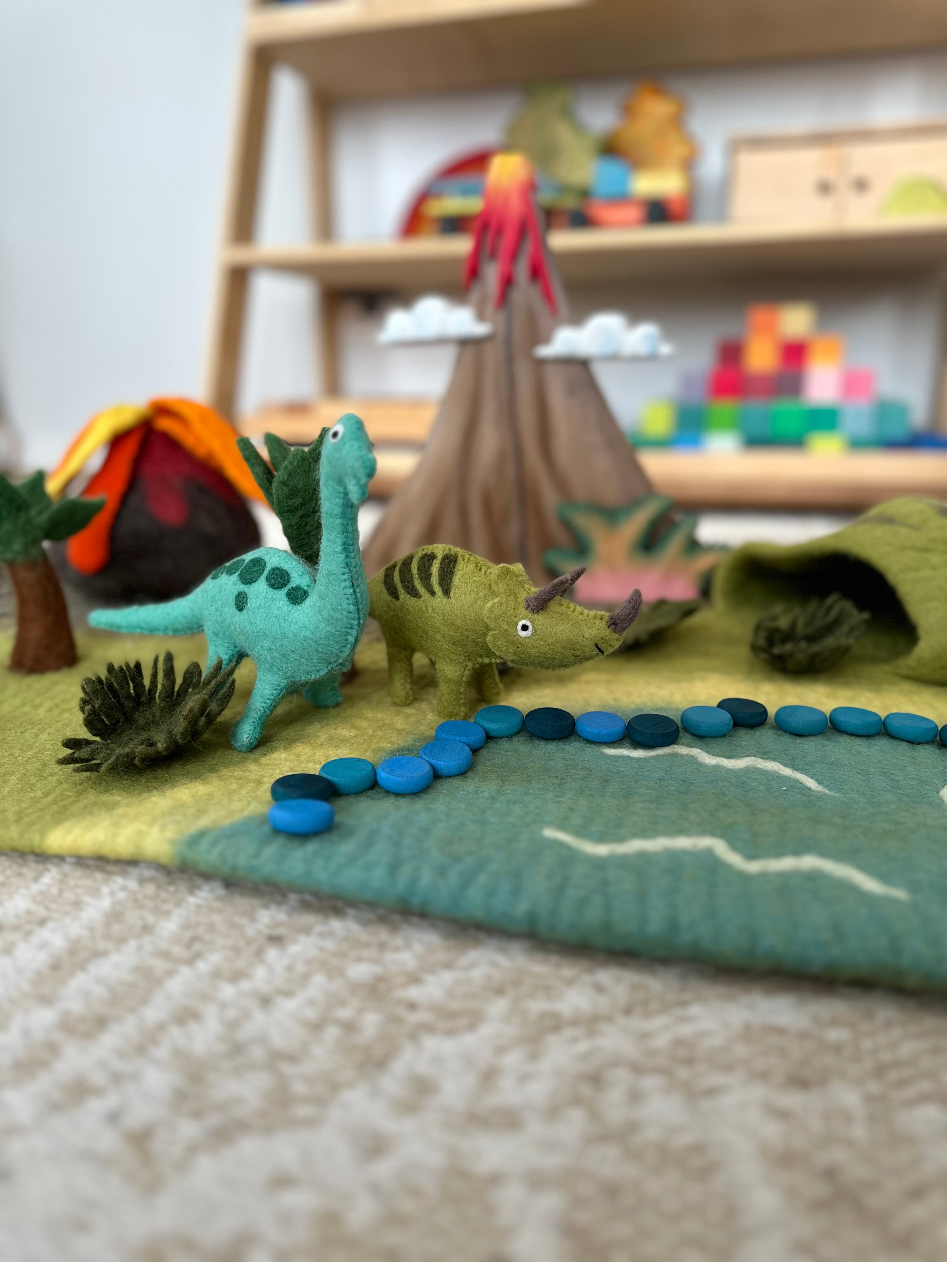 Tara Treasures - Large Dinosaur Land with Volcano Felt Play Mat Playscape