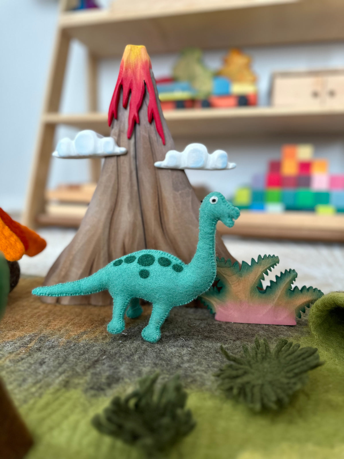 Tara Treasures - Large Dinosaur Land with Volcano Felt Play Mat Playscape