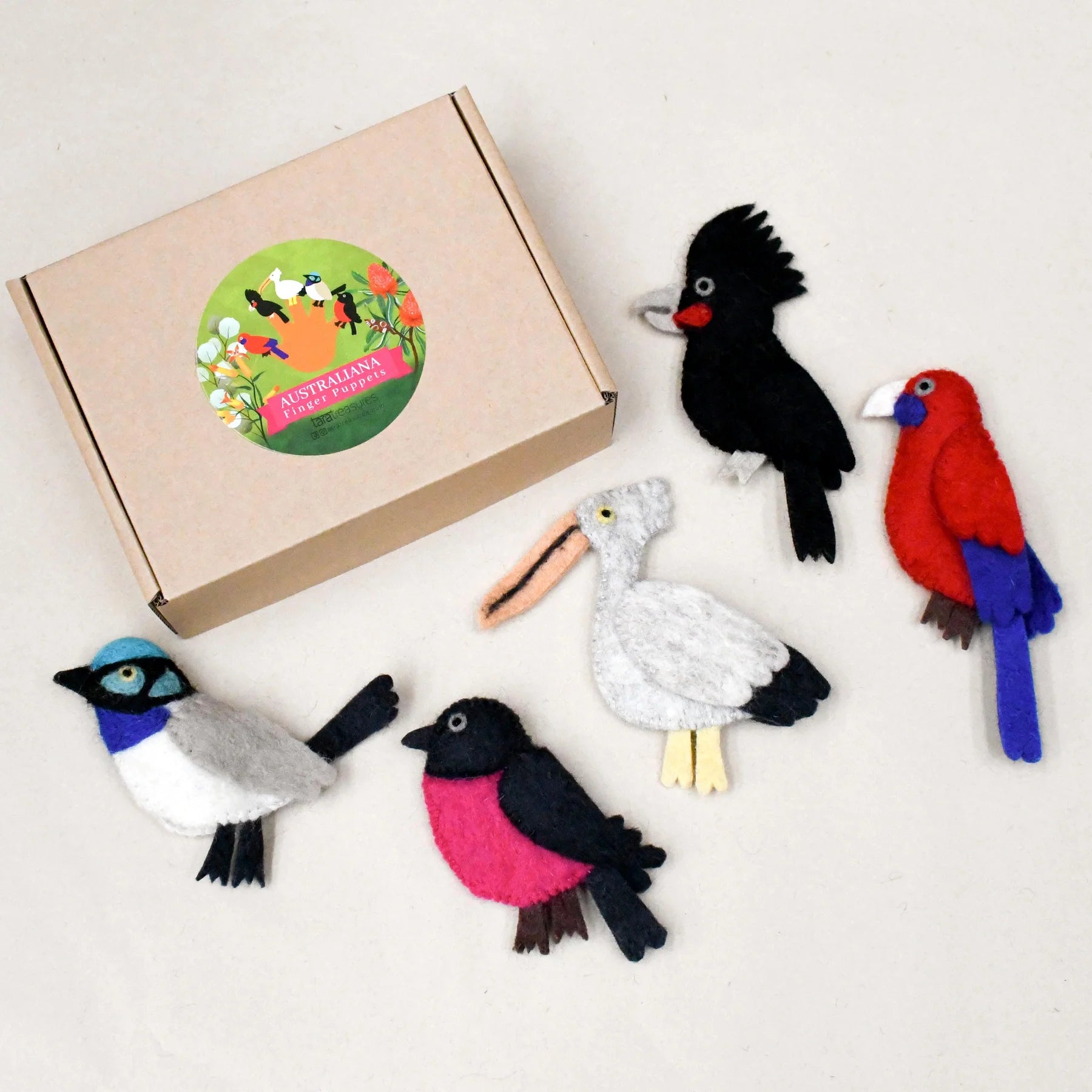 Tara Treasures Australian Colourful Birds Finger Puppet Set