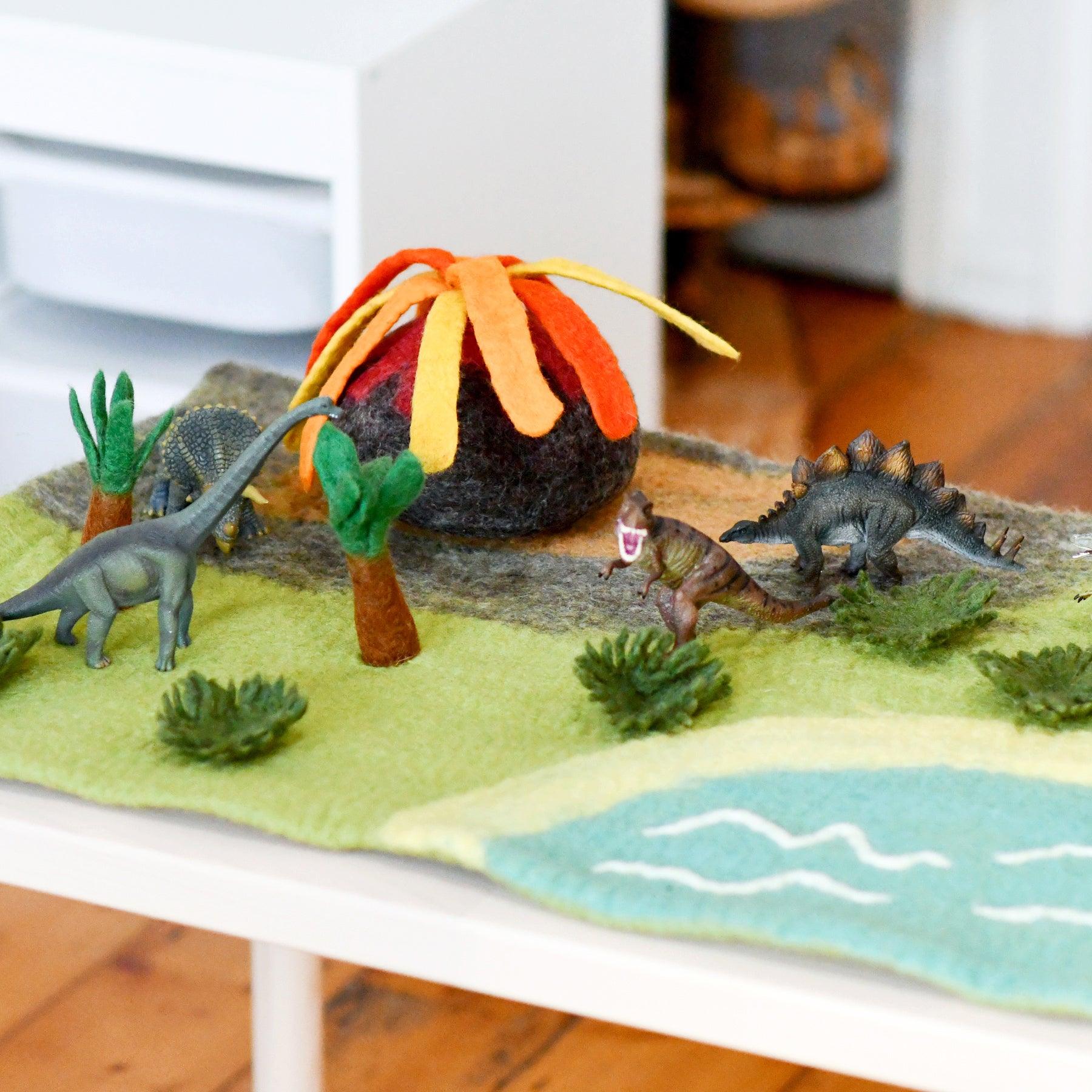 Tara Treasures Large Dinosaur Land with Volcano Felt Play Mat Playscape - Cheeky Junior