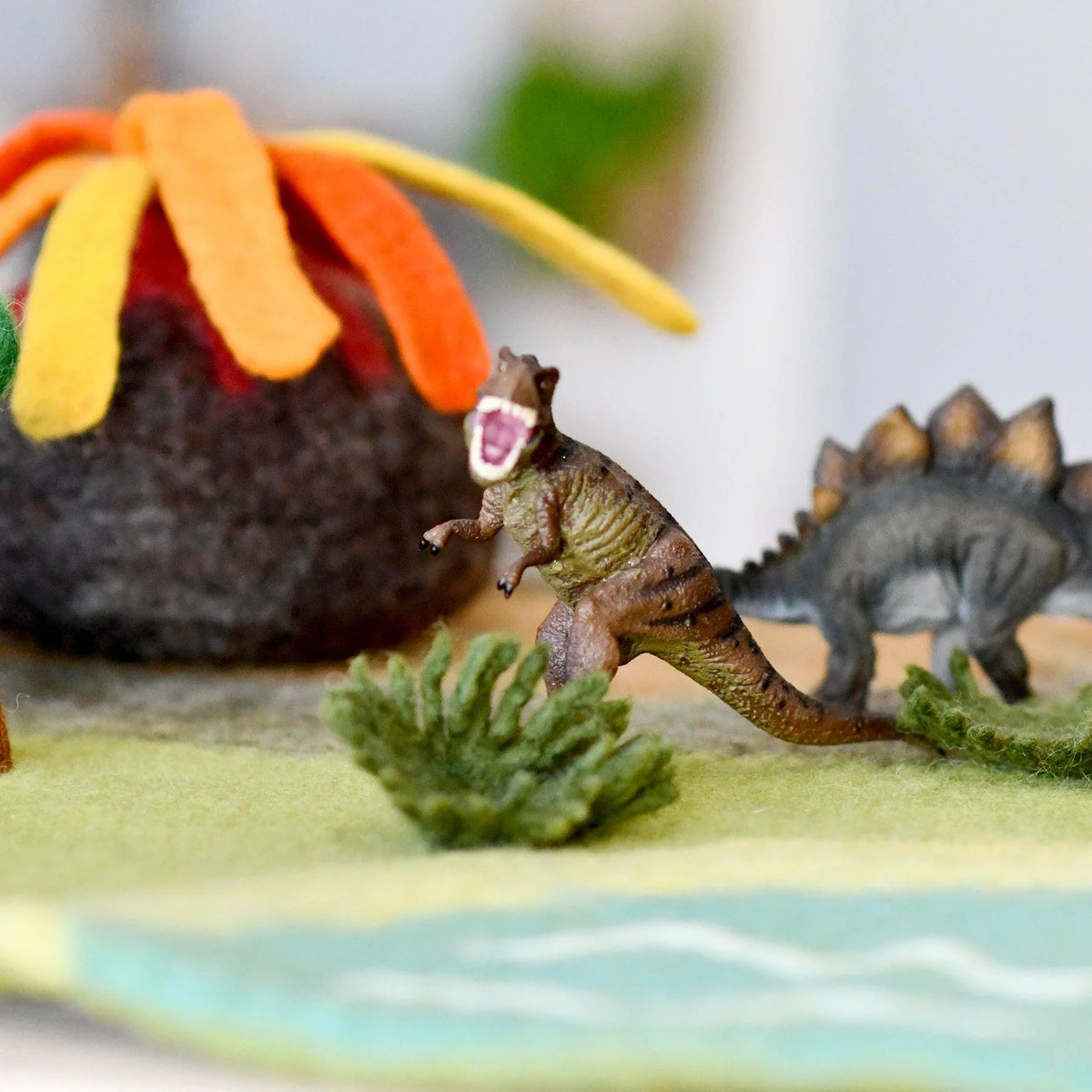 Tara Treasures Large Dinosaur Land with Volcano Felt Play Mat Playscape - Cheeky Junior