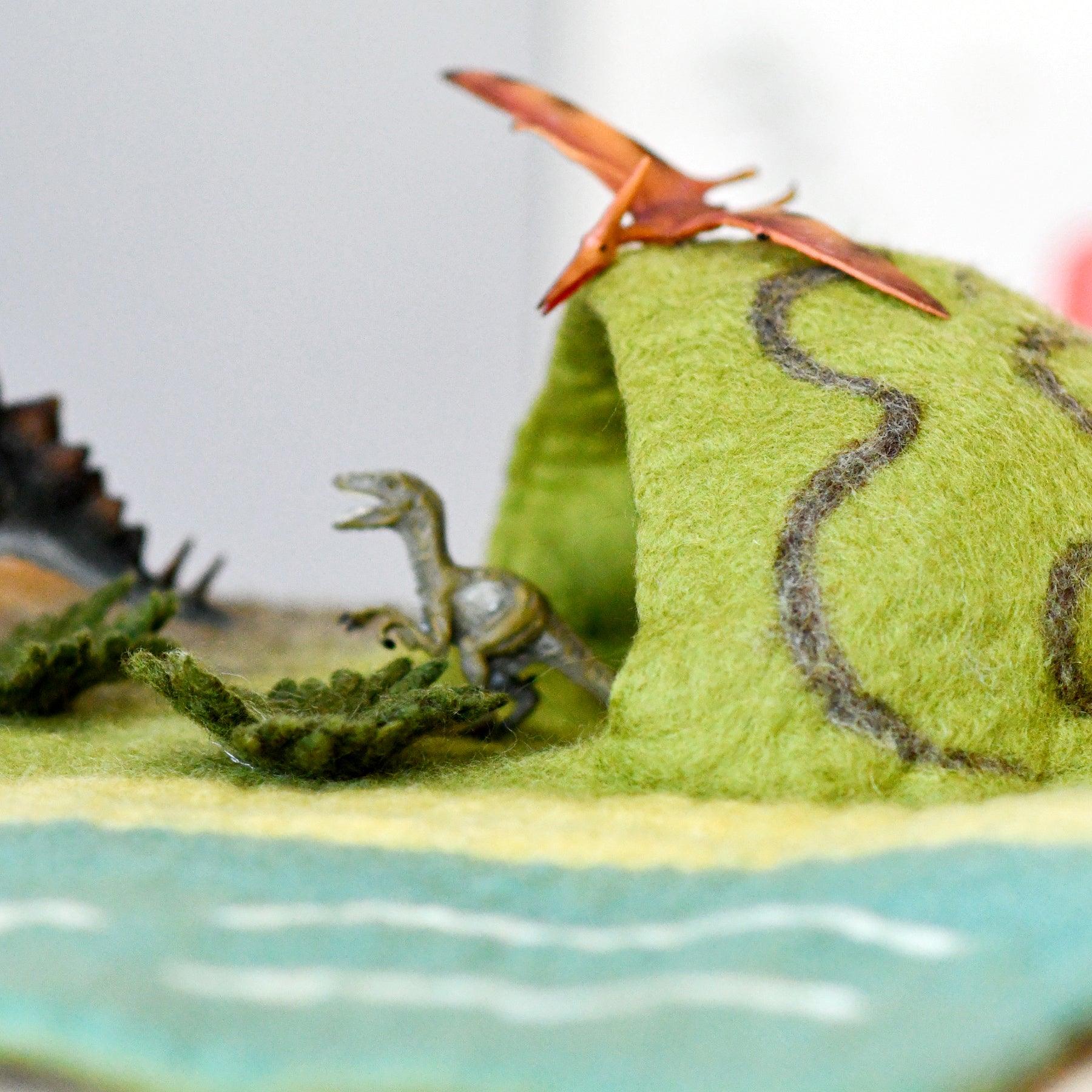 Tara Treasures Large Dinosaur Land with Volcano Felt Play Mat Playscape