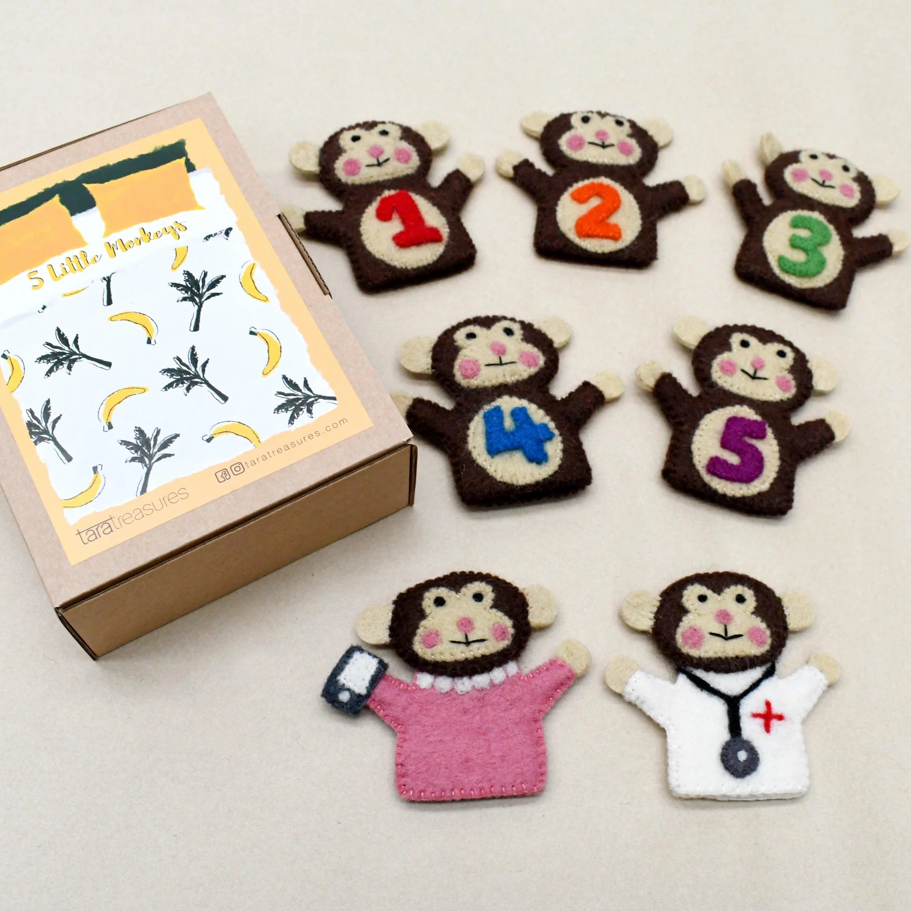 Tara Treasures Five Little Monkeys Finger Puppet Set - Cheeky Junior