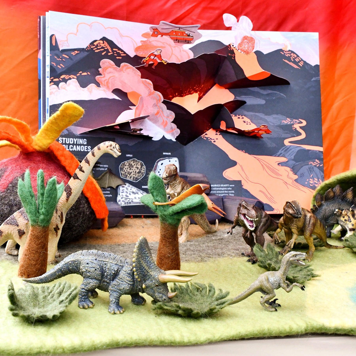 Tara Treasures Large Dinosaur Land with Volcano Felt Play Mat Playscape - Cheeky Junior