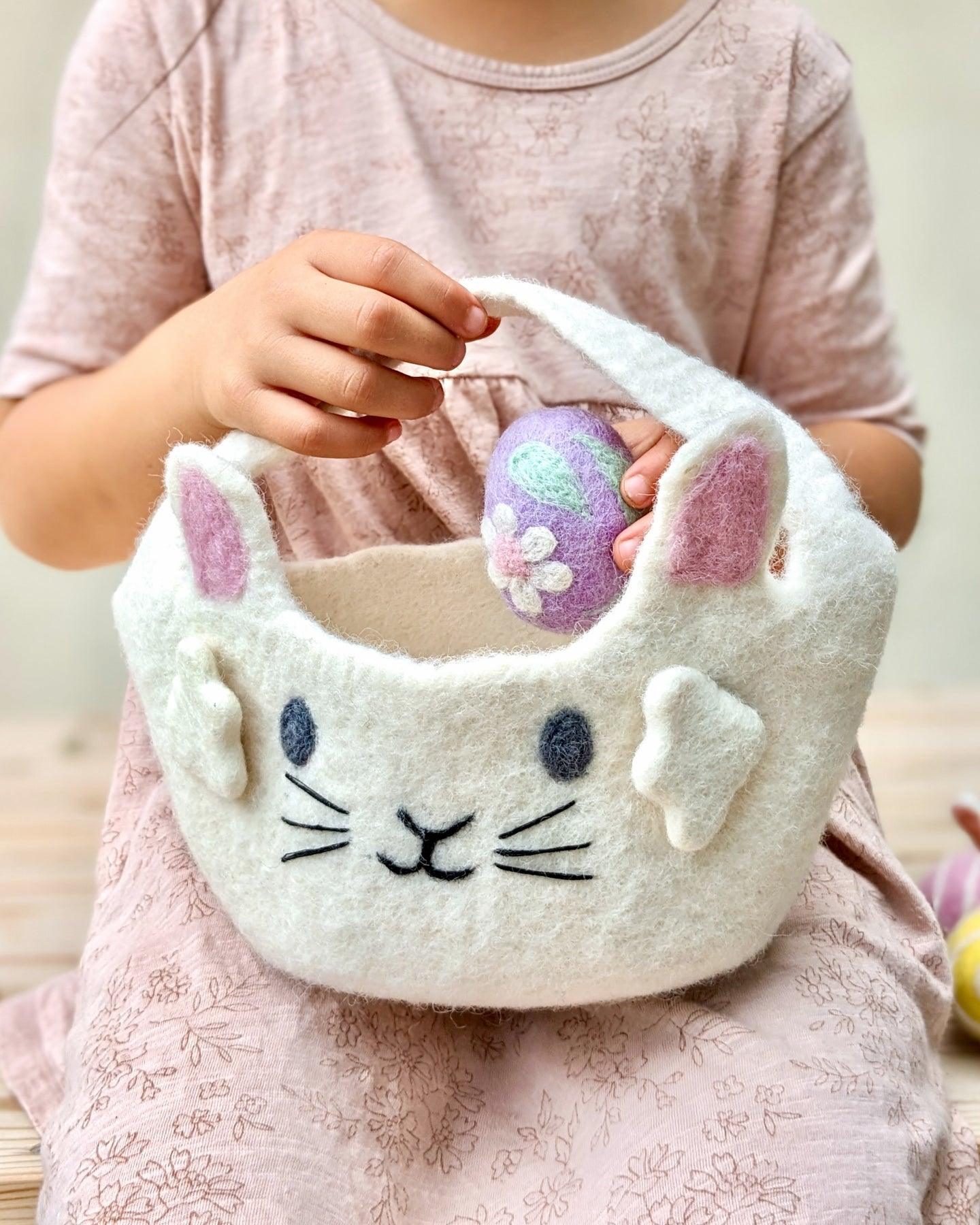 Tara Treasures Felt Easter Egg Hunt Basket - White Bunny