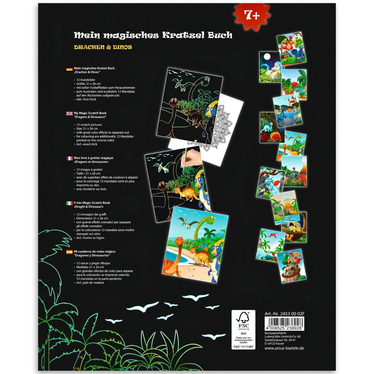 URSUS - Scratch Art with Colouring Pages Dragons and Dinos